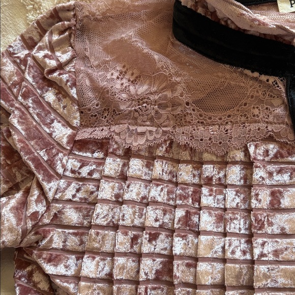 Classy Pink Velvet and Lace Tuxedo Top - Picture 15 of 16